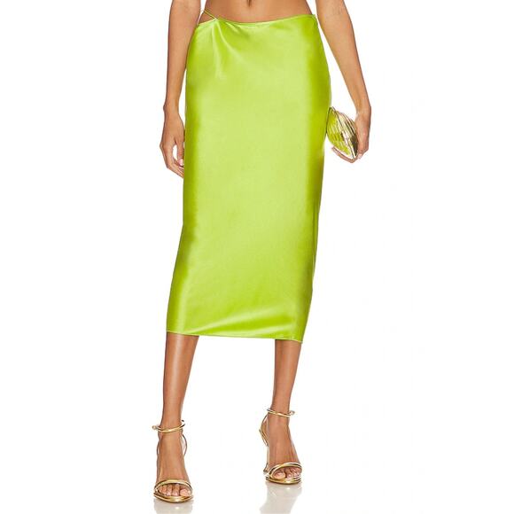 NEW Ser.O.Ya by Retrofete Penina Satin Midi Slip Skirt in Chartreuse - Picture 1 of 16